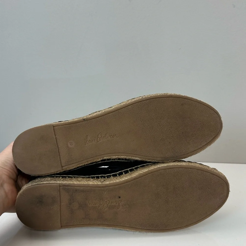 Sam Edelman Kesia Black Leather Espadrille Flats Size 10